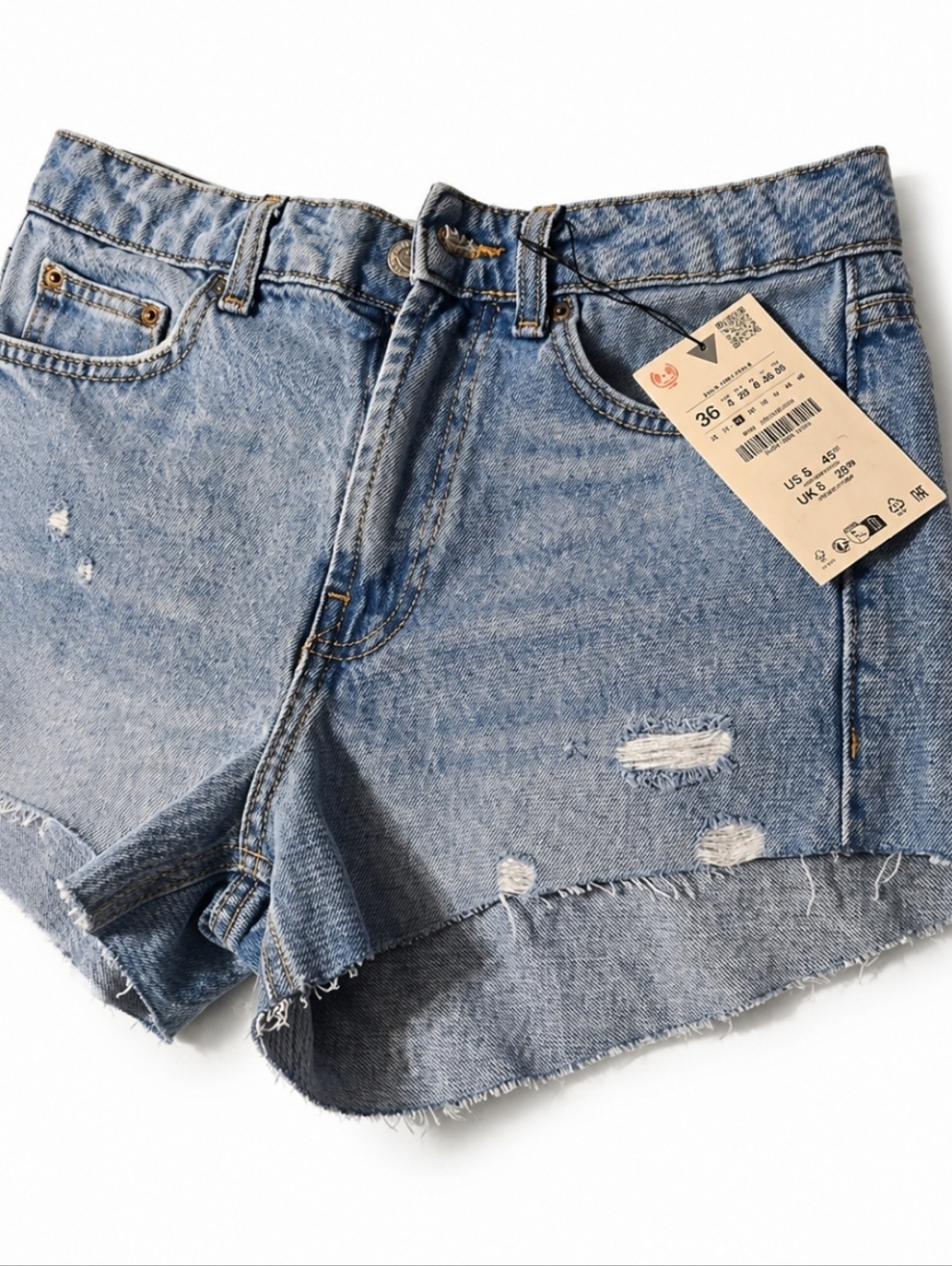 Zara Cotton Lyocell Denim Distressed Short